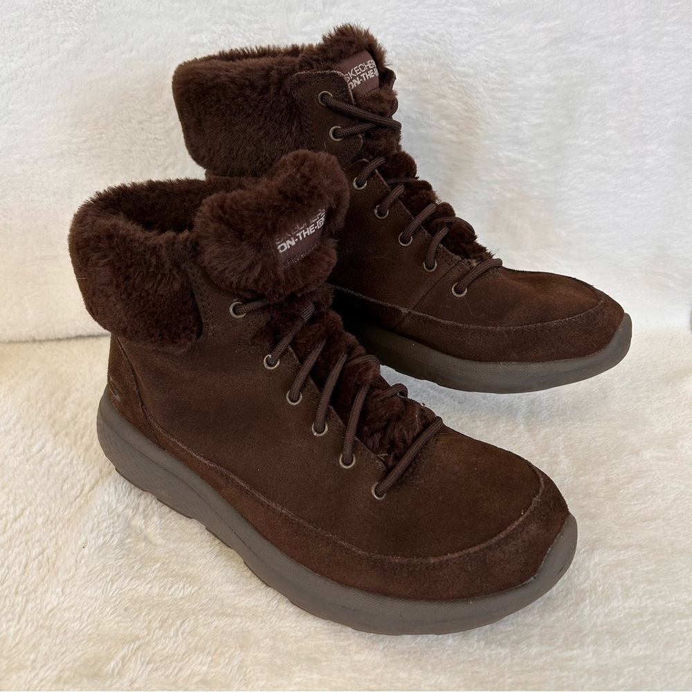 Skechers On The Go Women's Boots Size 8 Brown Suede Faux Fur Goga Mat